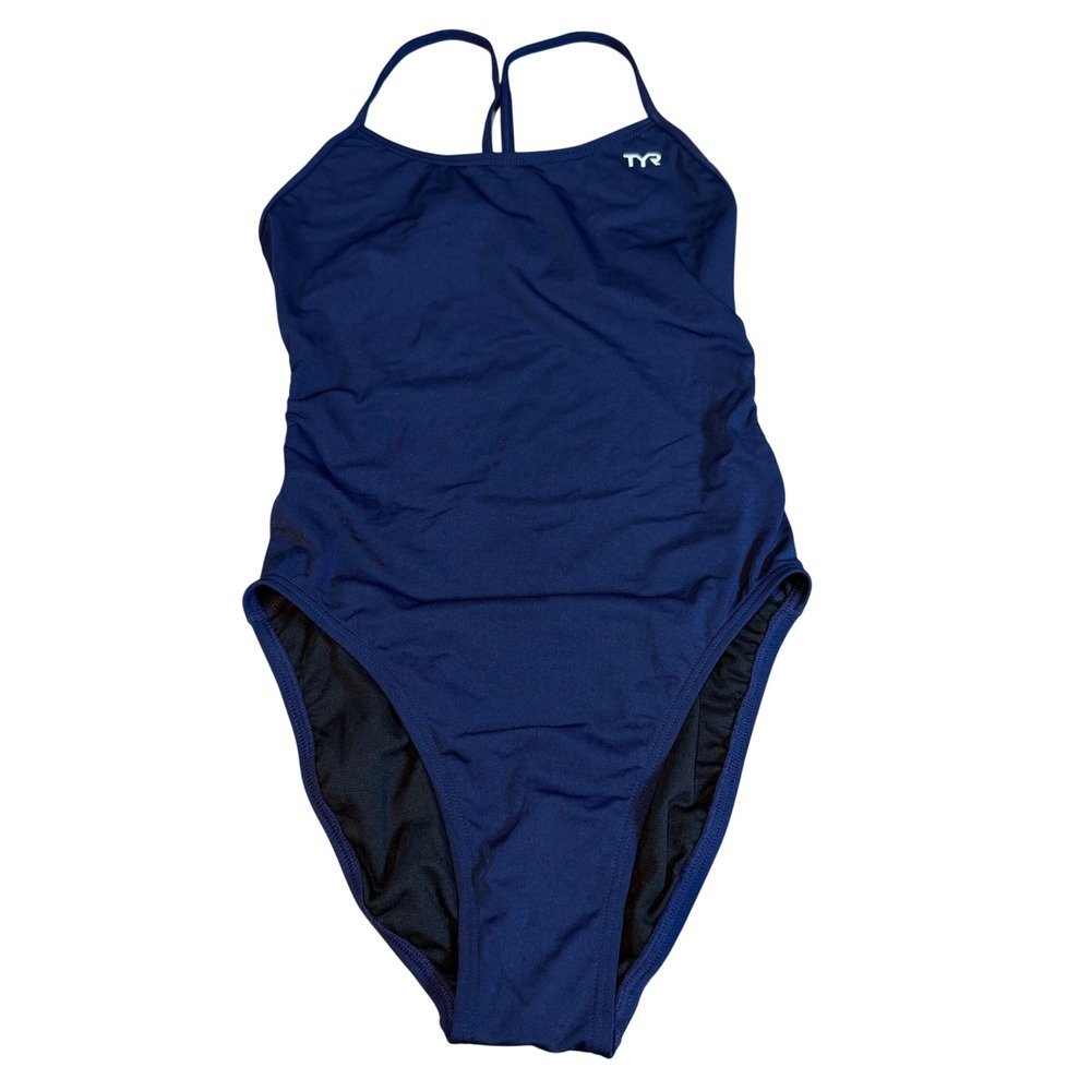 TYR Women Navy Blue Solid Cutoutfit One Piece Swimsuit Size 34 M Durafast